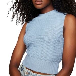 Dynamite Sleeveless Sweater Tank Top Vest Ashley Blue Waffle Knitted Size S